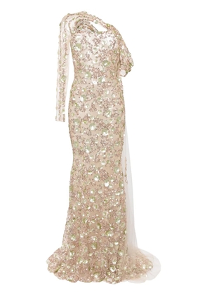 Saiid Kobeisy beaded one-shoulder gown - Neutrals