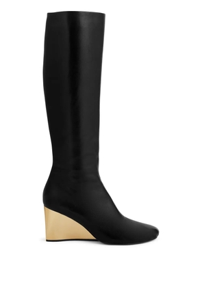 Rabanne wedge heel below-the-knee boots - Black