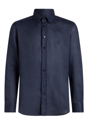 ETRO Pegaso-embroidered linen shirt - Blue