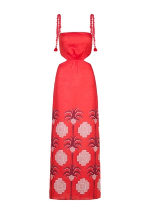 Johanna Ortiz cut-out palm-tree print dress - Red