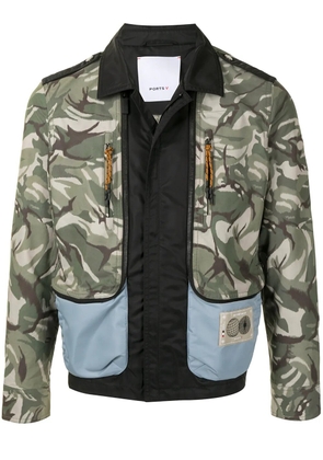 Ports V panelled camouflage print bomber jacket - Green