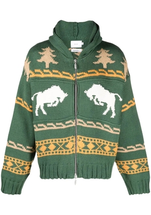 RHUDE patterned intarsia zip-up hoodie - Green
