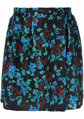 GANNI floral-print buttoned skirt - Black