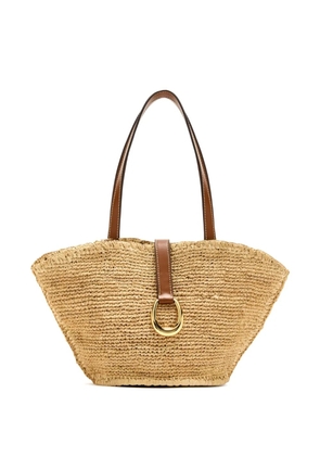 STAUD leather-trimmed raffia tote bag - Neutrals