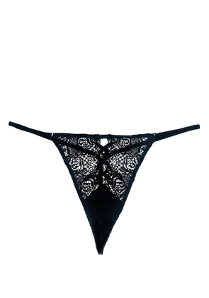 Fleur Du Mal eyelet-embellished lace-up V-string - Black