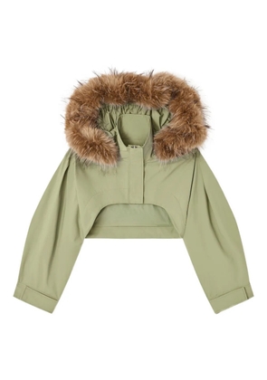 GANNI fur-trimmed cropped jacket - Green