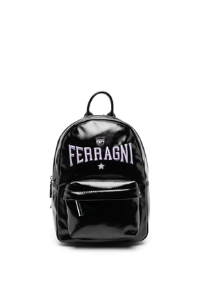 Chiara Ferragni logo-patches patent-finish backpack - Black