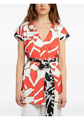 TWINSET tie-belt V-neck short-sleeve blouse - Red