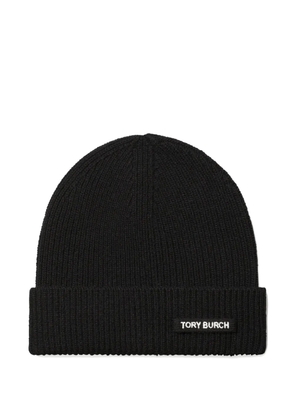 Tory Burch ribbed logo-detail beanie hat - Black