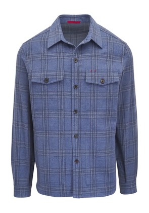 Isaia checked-pattern shirt jacket - Blue