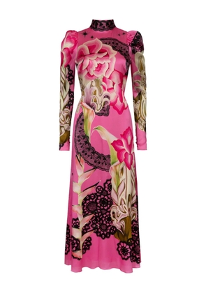 Temperley London Cici floral-lace print tie-neck midi dress - Pink