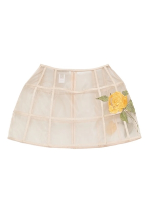 Gemy Maalouf rose-embroidery panelled mini skirt - Neutrals