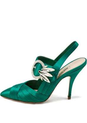 Miu Miu Pre-Owned satin crystal-embellishment pumps - Green