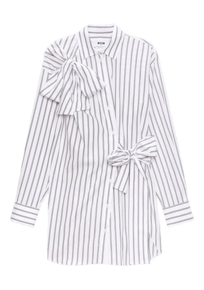 MSGM bow-detailed striped shirt dress - White