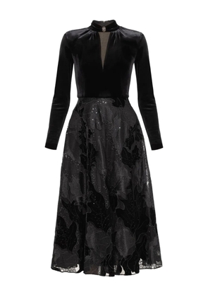 NISSA embroidered velvet midi dress - Black