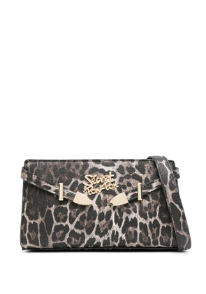 Secret Pon Pon leopard-print logo-plaque clutch bag - Brown