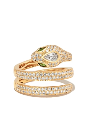 Anita Ko 18kt yellow gold Snake Coil diamond and emerald ring