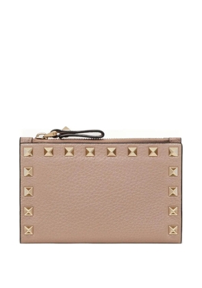Valentino Garavani Rockstud zipped leather cardholder - Neutrals
