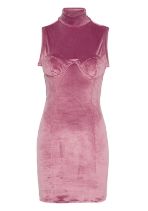 GCDS logo-embroidered open-back velvet minidress - Purple