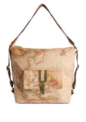ALVIERO MARTINI 1° CLASSE map-print buckle shoulder bag - Neutrals