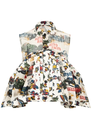 sacai graphic-print peplum top - White