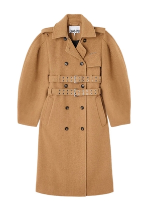 GANNI belted double-breasted coat - Brown