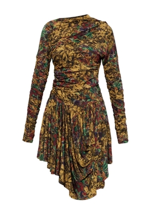 GANNI ruched floral midi dress - Yellow