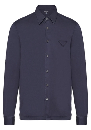 Prada logo-patch cotton shirt - Blue