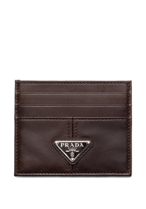 Prada logo-plaque leather card holder - Brown