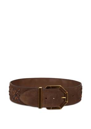 ETRO suede embroidered geometric buckle belt - Brown