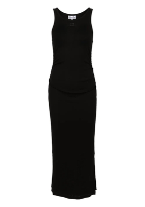 GANNI logo-embroidered ruched dress - Black