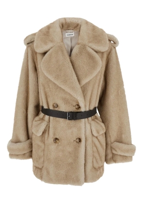 P.A.R.O.S.H. belted double-breasted eco fur jacket - Neutrals