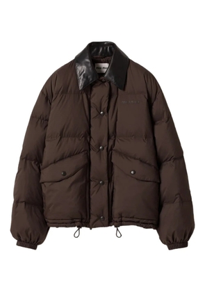Miu Miu leather-collar puffer jacket - Brown