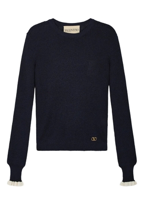 Valentino Garavani ribbed-knit ruffled-cuff sweater - Blue