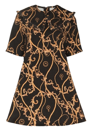 GANNI baroque print denim mini dress - Black