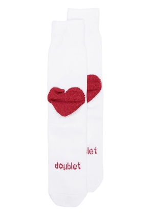 Doublet metallic thread heart socks - White