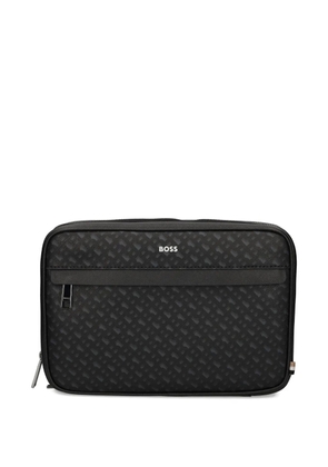 BOSS monogram zip wash bag - Black