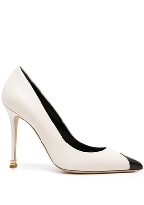 Elisabetta Franchi 105mm metal-logo leather pumps - White