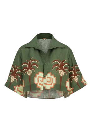Johanna Ortiz palm-tree print linen shirt - Green