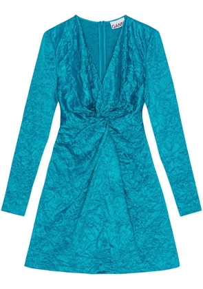 GANNI crinkled satin mini dress - Blue