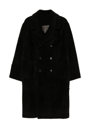 Yves Salomon leather double-breasted coat - Black