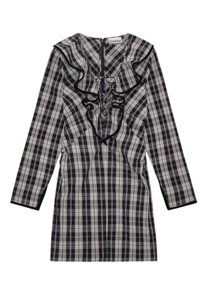 GANNI check ruffled mini dress - Black