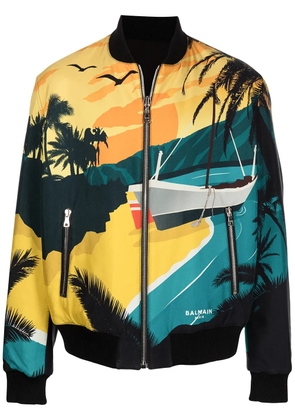 Balmain reversible tropical print bomber jacket - Blue