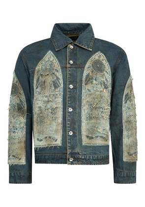 Who Decides War mechanic ripped trucker jacket - Blue