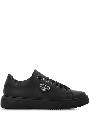 Philipp Plein logo-plaque leather sneakers - Black