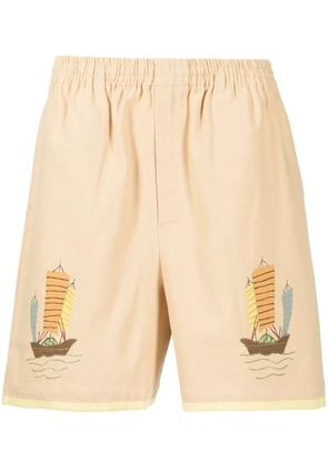 BODE illustration-print cotton deck shorts - Yellow