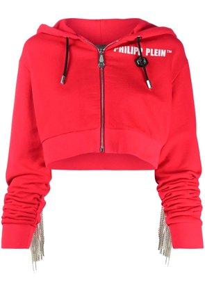 Philipp Plein crystal-fringe hoodie - Red