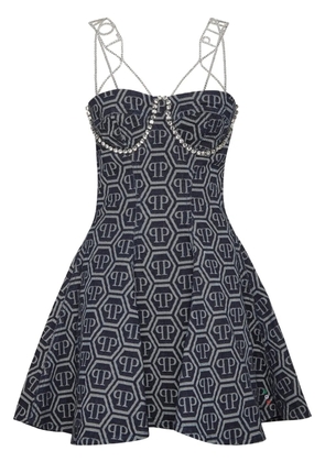 Philipp Plein monogram-jacquard denim mini dress - Blue