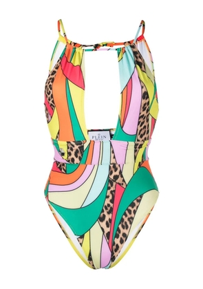 Philipp Plein rainbow patchwork-print monokini - Green