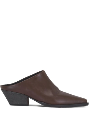 Brunello Cucinelli square-toe leather mules - Brown